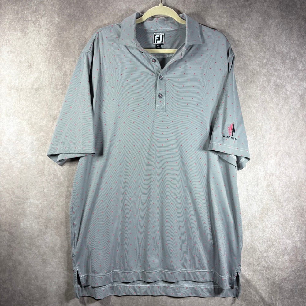 FootJoy Polo Shirt Mens XL Gray‎ Athletic Fit Valley Hill CC Micro Print Stretch